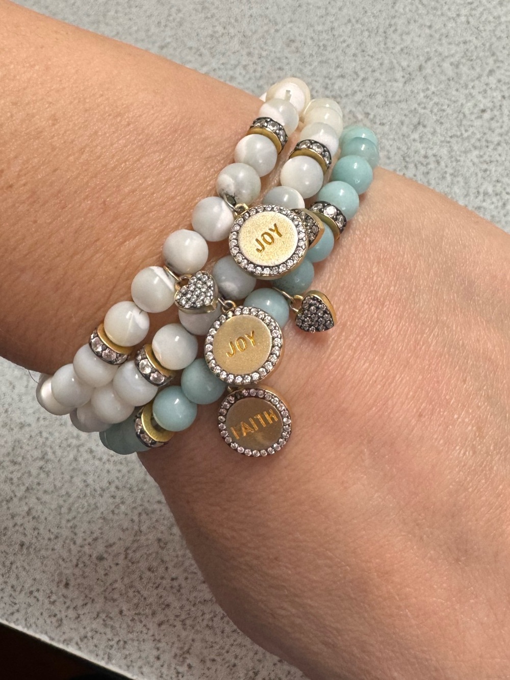 Freida Rothman Sentiment Amazonite Faith Stretch Bead Bracelet. - Picture 6 of 7